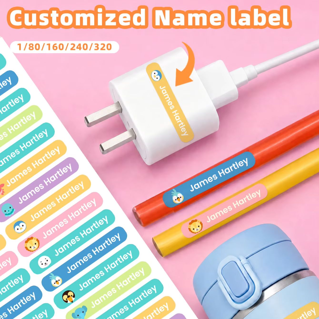 1-320 قطعة ملصقات أسماء كرتوني - مراجعة Personalized Name Box وسعره