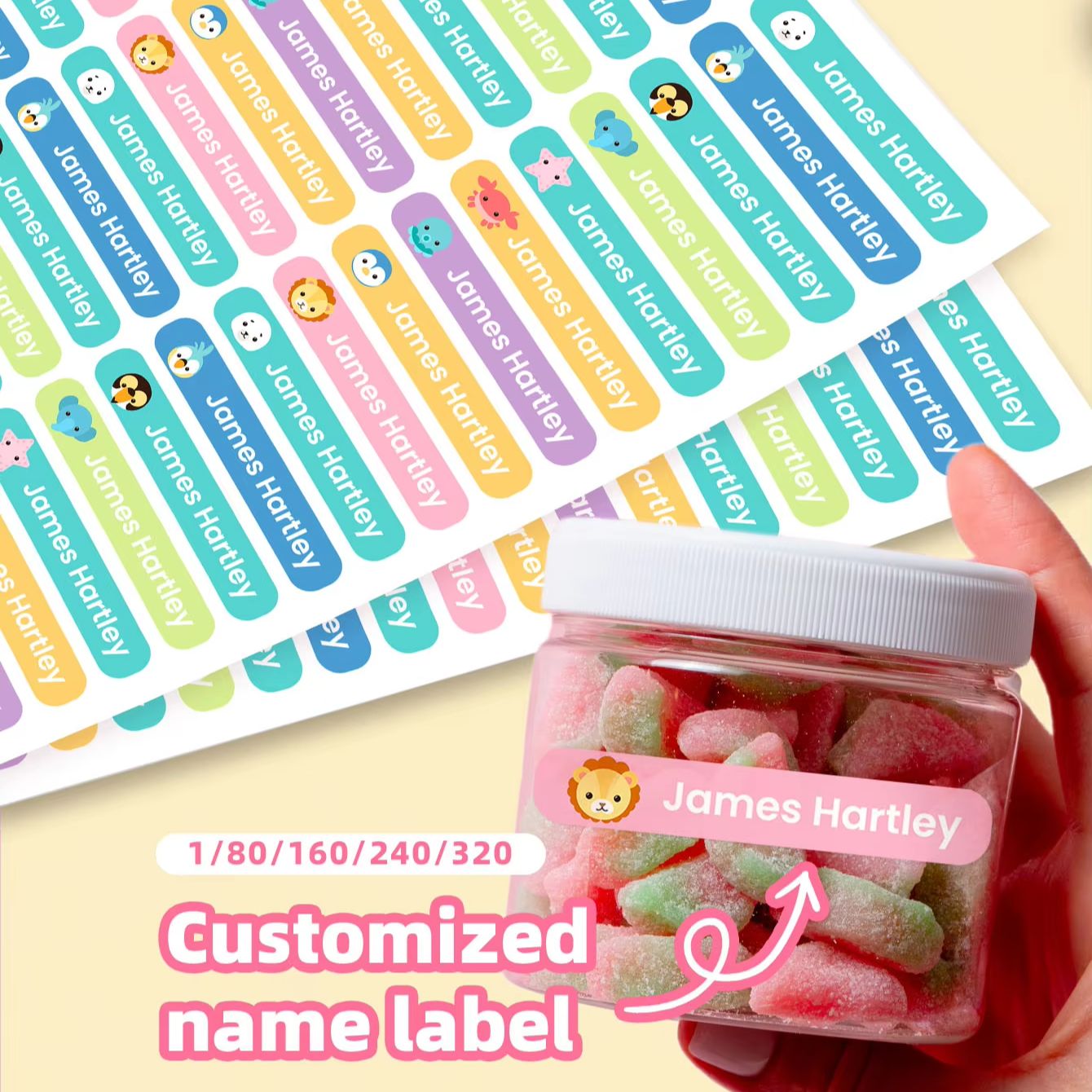 1-320 قطعة ملصقات أسماء كرتوني - مراجعة Personalized Name Box وسعره
